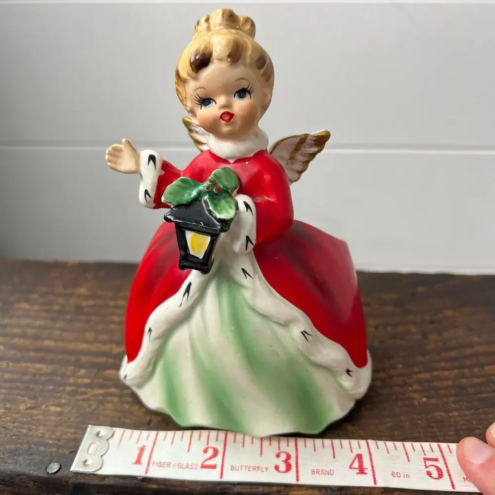 Napco Vintage Christmas Angel Planter Holding Lantern Figurine 5 1/2”